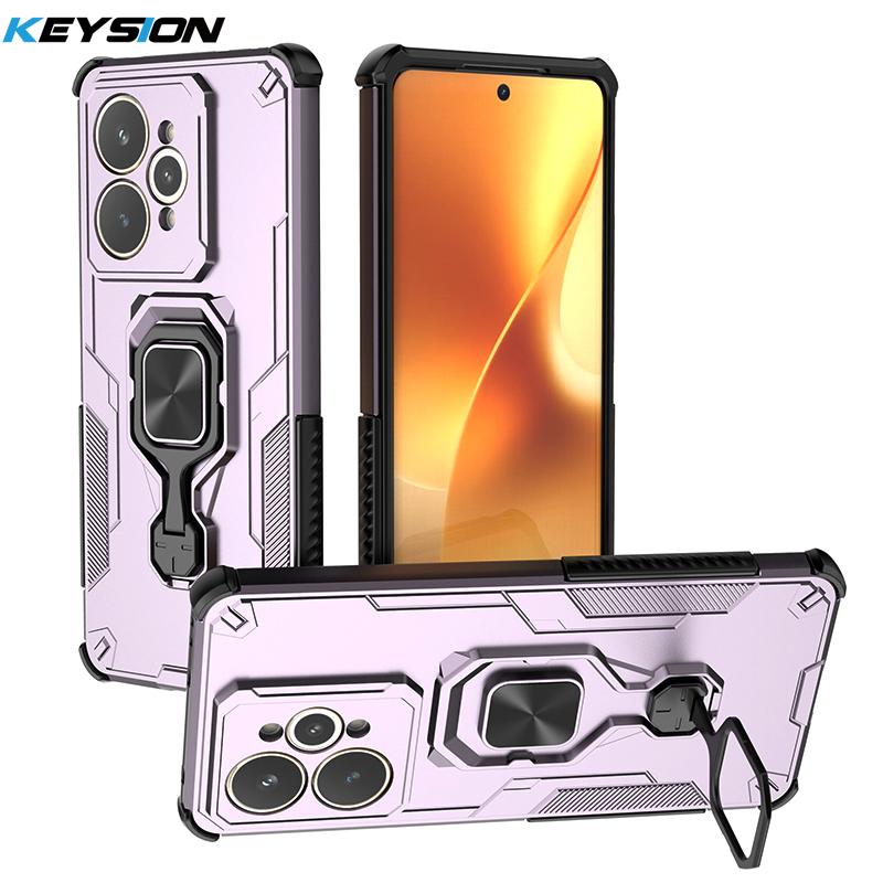 

KEYSION Shockproof Armor Case for Realme 15 Pro 5G Silicone+PC Upright Metal Live Ring Stand Phone Cover for OPPO Realme 15 5G for Realme 15 Pro 5G фиолетовый