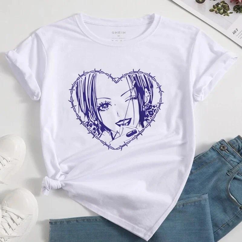 Nana Japanese Anime Summer Short Top T-shirt Women's Heart Pattern Anime T-shirt White Short Sleeve Casual Harajuku T-shirt Top