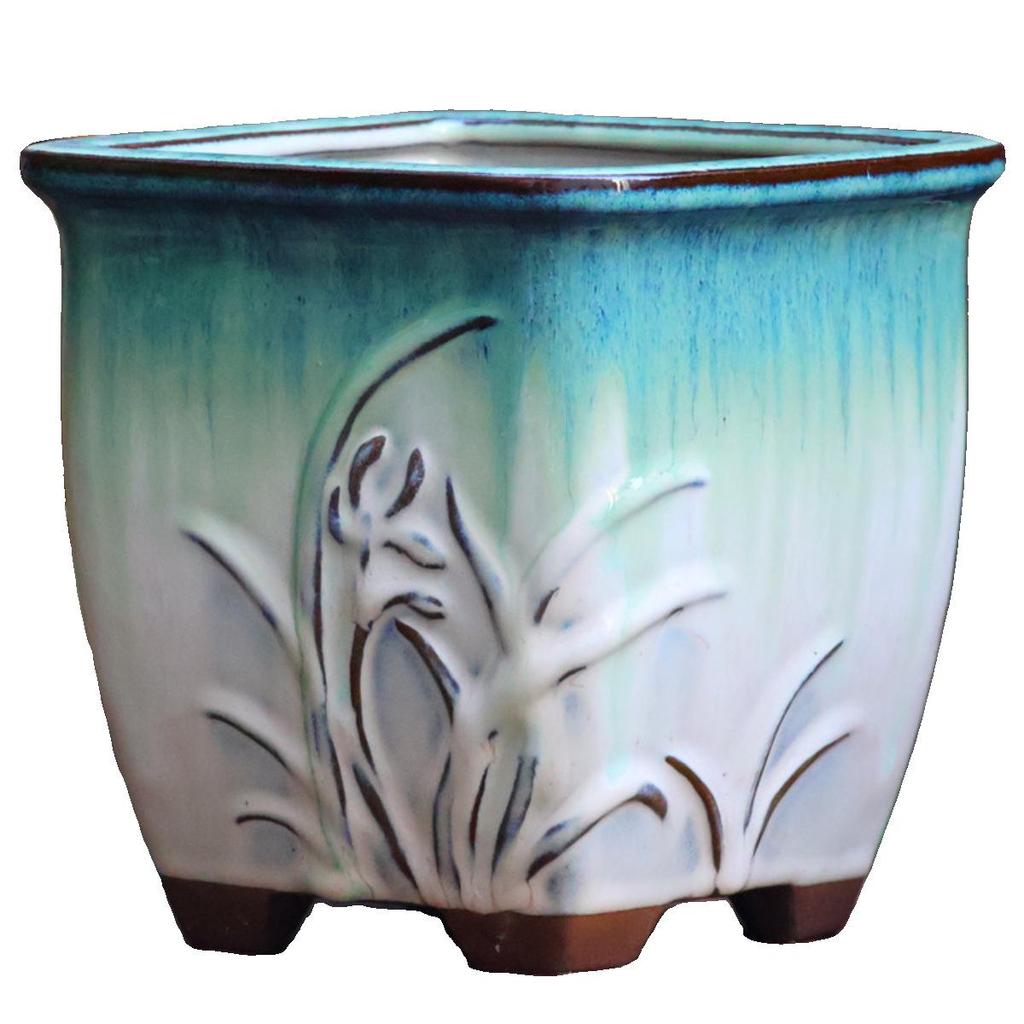 Handgefertigter unregelmäßiger quadratischer Keramik-Blumentopf für Sukkulenten - Pflanztopf mit großem Durchmesser für Mischbepflanzung