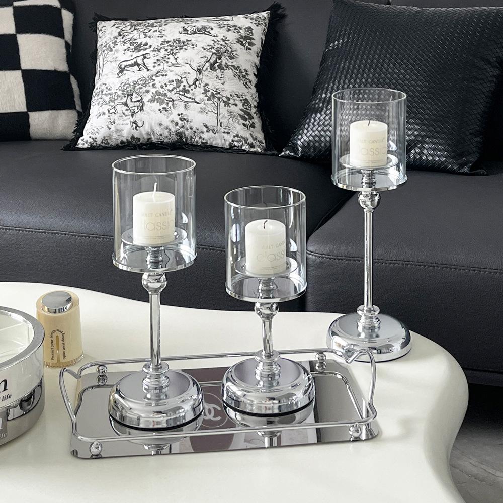 Detachable Metal Glass Candle Holders Transparent Luxury European Style Candlestick Anti-slip Table Ornaments