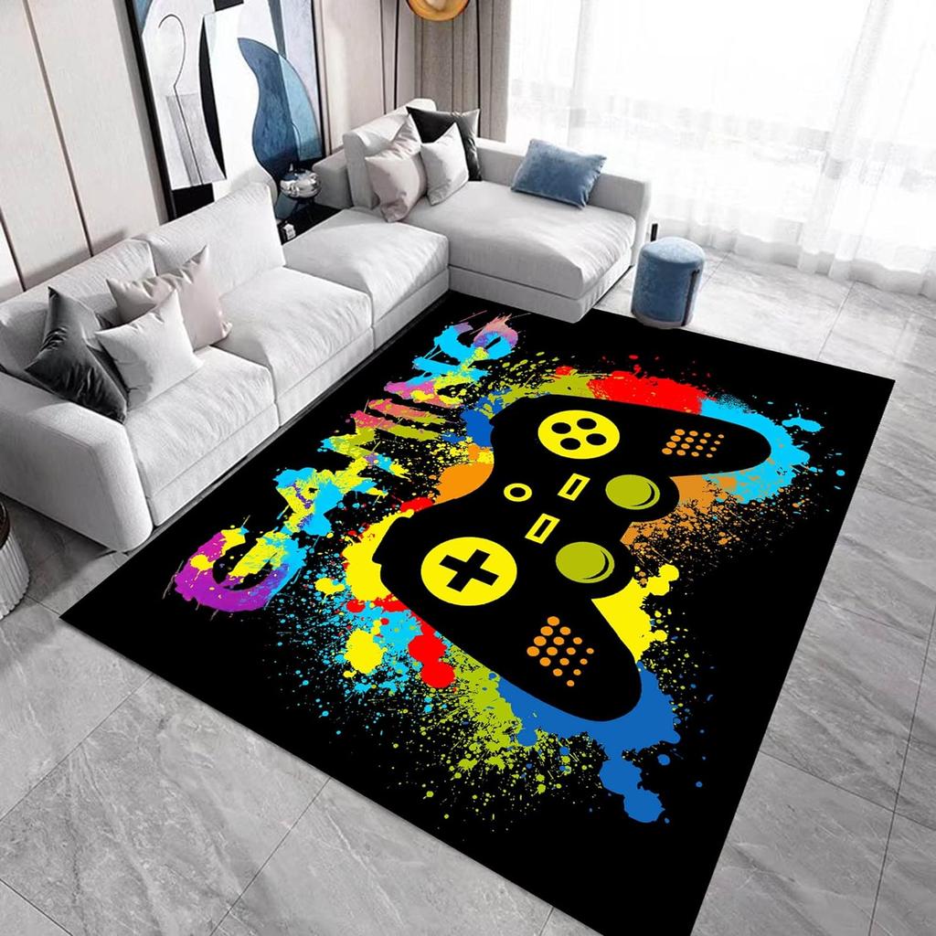 Game Rug for Gamers Boys Teens Kawaii Bedroom Living Room Decor Game Controller Gamepad Carpet Polyester Floor Mat Furry Doormat
