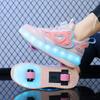 Kinder-Sneaker für Mädchen mit zwei Rollen, leuchtend, pink, LED-Licht, Rollschuhe, USB-Ladefunktion