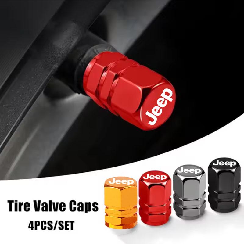 Car Tire Valve Cap Aluminum Tire Valve Stems Cap Sticker For Jeep Grand Cherokee Wrangler JK Gladiator Compass Renegade Patriot