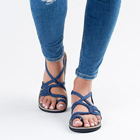 Plus Size Women's Summer Beach Rope Knot Thong Sandals