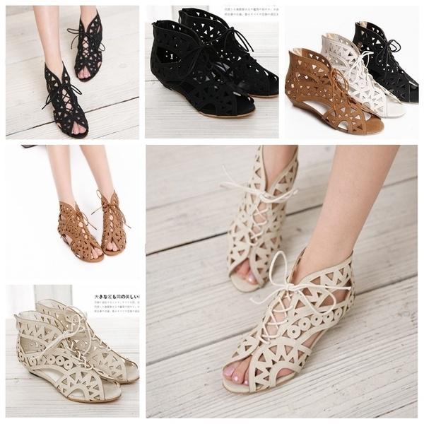 Elegant 2018 New Fashion Roman Hole Flat Sandals For Women In Summer Casual Style