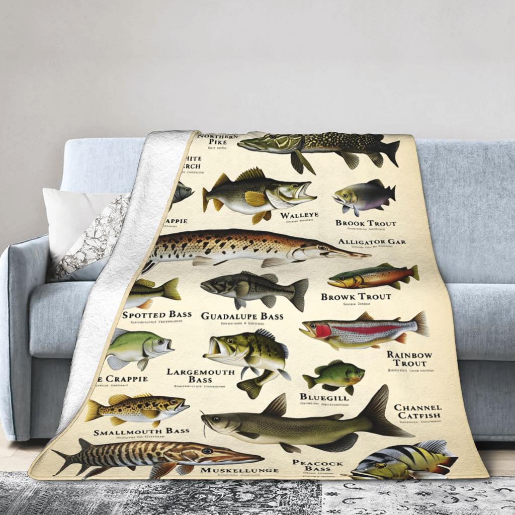 Fishing Cartoon Fish Blanket Quality Super Warm  Throw Blanket Spring Decorative Couch Bed Fluffy Bedspread