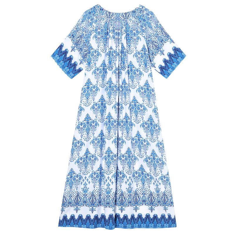 Women's Plus Size Maxi Dress, Boho Print Loose Short Sleeve Casual Dress with Pockets (XL-5XL)