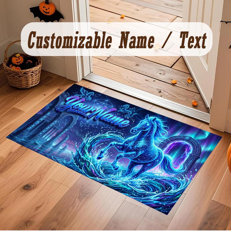 Horse Theme Soft Crystal Velvet Rug Custom Name & Text Print Non Slip Floor Rug for Bedroom Living Room
