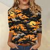 Women's Casual 3/4 Sleeve Halloween Print Round Neck Top Lightweight Comfortable Fit Seasonal Graphic Shirt