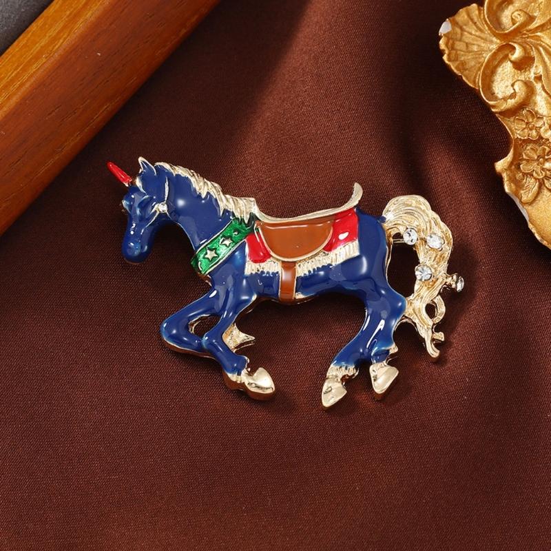 Retro Unicorns Horse Brooch With Enamel Finish Vibranting Color Alloy Secure For Fashion Accessory Multiple Use
