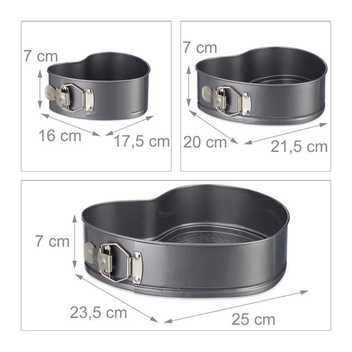Relaxdays Moule À Gâteaux À Charnière Réglable Cœur, Antiadhésif, Moule À Manqué Démontable, Set De 3, Acier, Gris