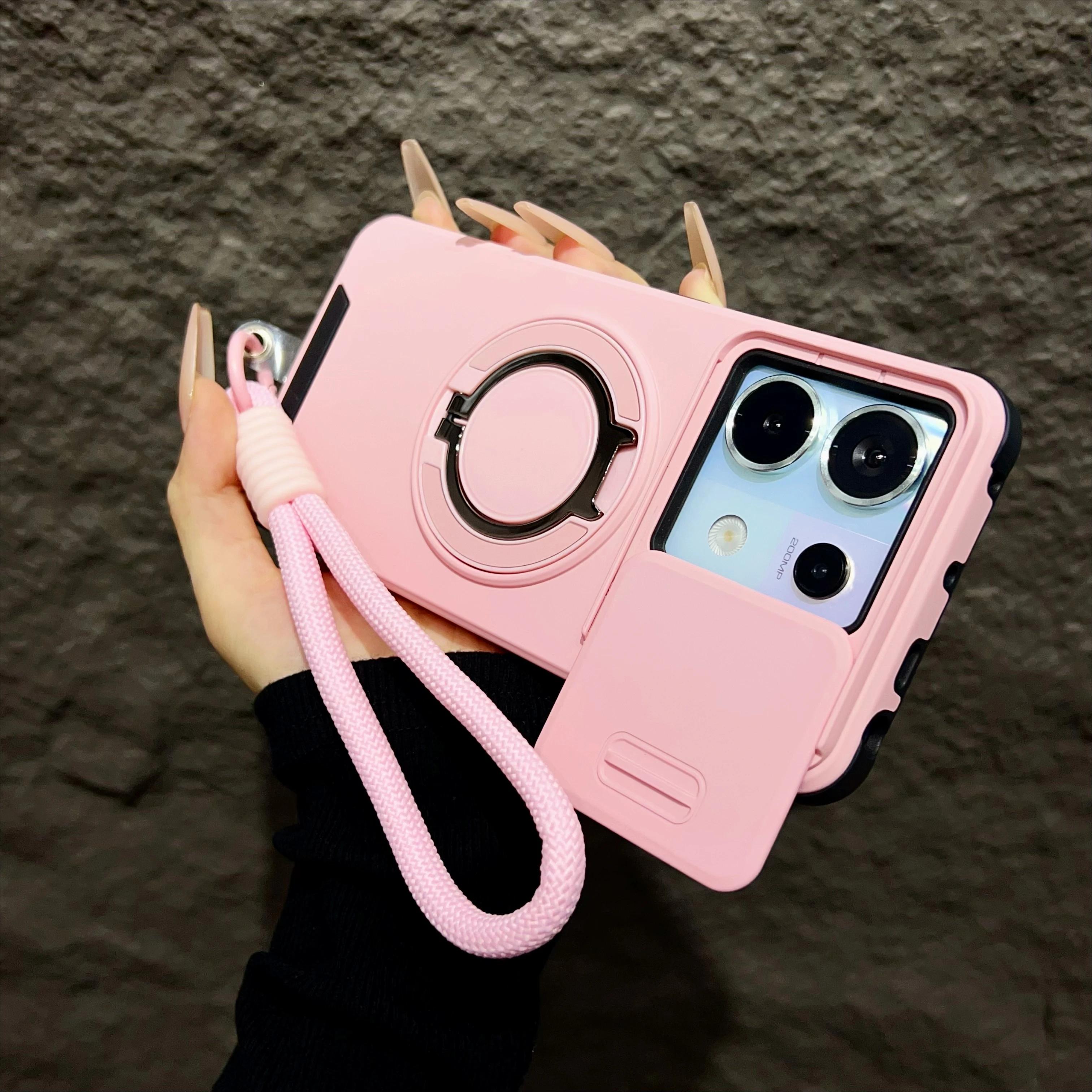 

Бронированный магнитный чехол для Redmi Note 14 13 Pro Plus 5G 4G Xiaomi 14 14T Pro со шнурком, сдвижная защита камеры, противоударный чехол Xiaomi 14T Pro