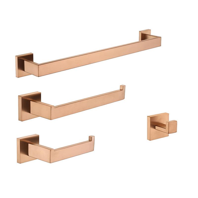 Brushed Rose Gold 304 Stainless Steel Bathroom Set: Towel Rack, Towel Ring, Paper Towel Holder, Hook.