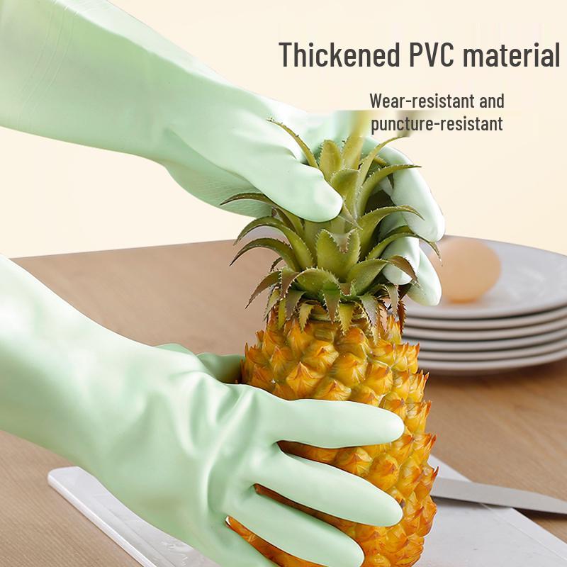 Durable Waterproof Fleece-Lined PVC Cleaning Gloves for Women - Thickened, Hanging Design for Kitchen and Household Tasks