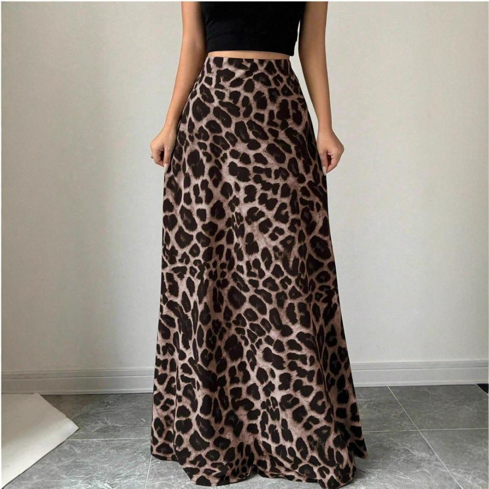 Women's Leopard Print High-Waisted Mermaid Hem Maxi Skirt Daily Wear High-Waisted Leopard Skirt Women's Casual