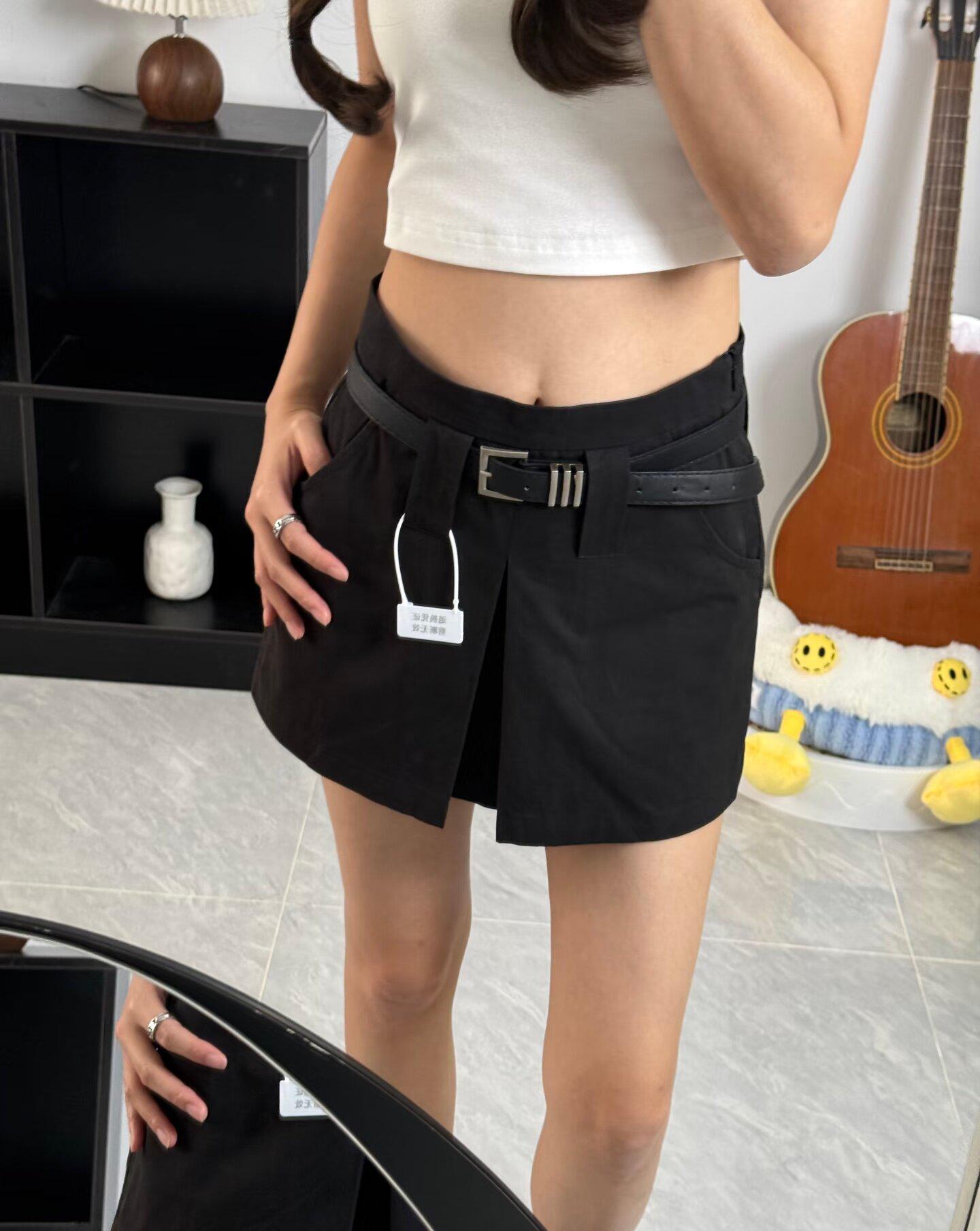 

Khaki Women s Summer Wide Leg A-Line Skirt Pants - Petite, Hip-Hugging, Fake Two-Piece Design S