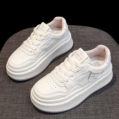 Mesh Breathable Summer Thin Leather Thick Sole Heightening Little White Shoes Children's New Casual Sports Board Shoes Women