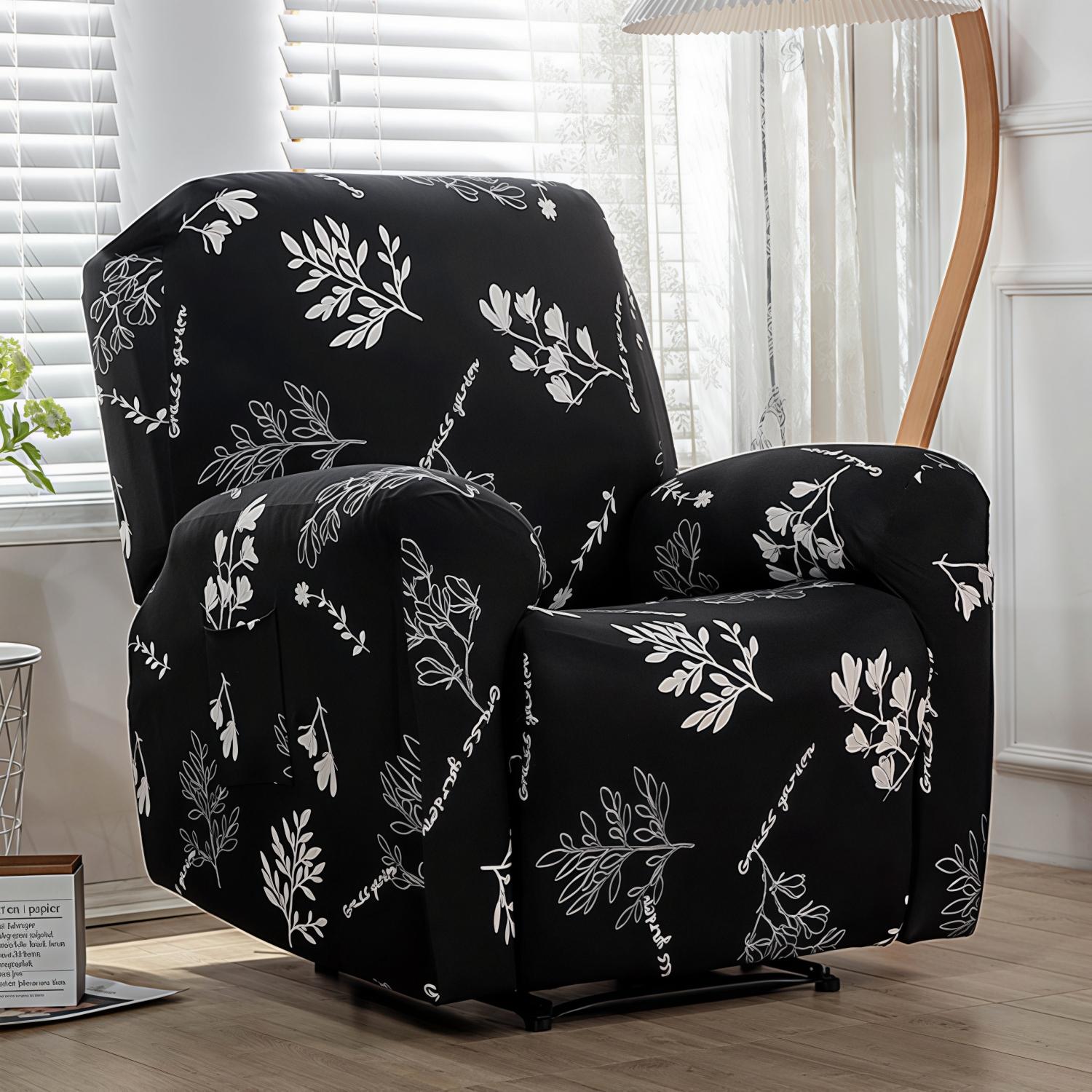

Recliner Chair Covers with Pockets Printted Floral Stretch Recliner Sofa Slipcovers Non Slip Furniture Protector