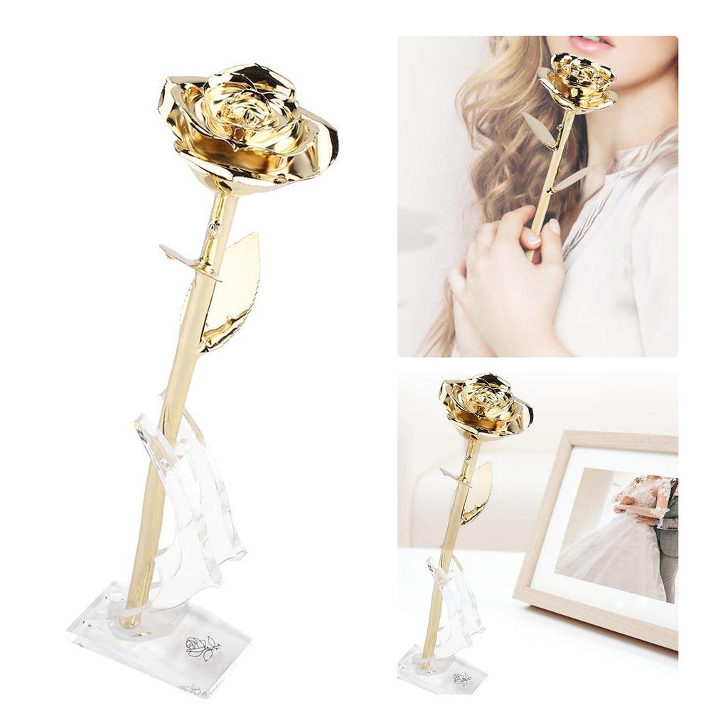 24K Gold‑Plated Real Rose Valentine's Day Golden Rose with Base Gift Decoration for Girlfriend