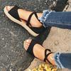 Chic And Comfortable Women Ladies Flat Espadrille Sandals With Low Wedge Heel Peep Toe Design