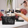 Waterproof Makeup Bag Skull PU Leather Cosmetics Travel Pouch Zippered Storage Bag for Skin Care Products Portable Black Bag