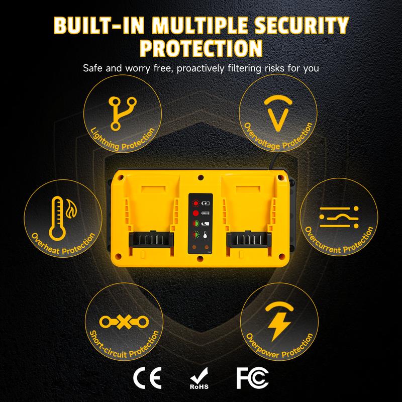 90W Fast Dual Charger Replacement for Dewalt 12V 14.4V 18V 20V Lithium-Ion Battery DCB206 DCB205 DCB204 DCB203 DCB120 Charger