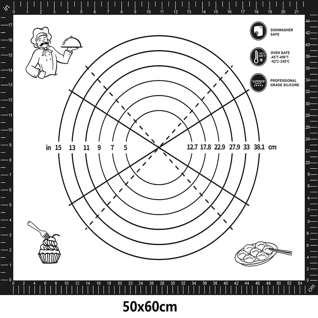 Non Stick Silicone Baking Mat Non Slip Kneading Dough Mat Pastry Mat With Measurements Pizza Cake Sheet Liner Cooking Tools