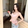 #Summer new sweet wind bow lace splicing heavy industry sling vest slim one-piece with chest pad