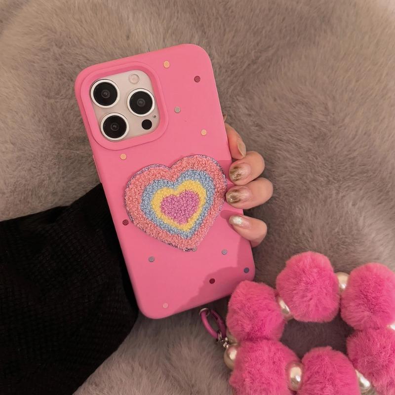 Korean Colorful Polka Dots Love Heart Phone Case For iPhone 17 16 15 13 14 11 12 Pro Max With Bracelet Shockproof Soft Cover
