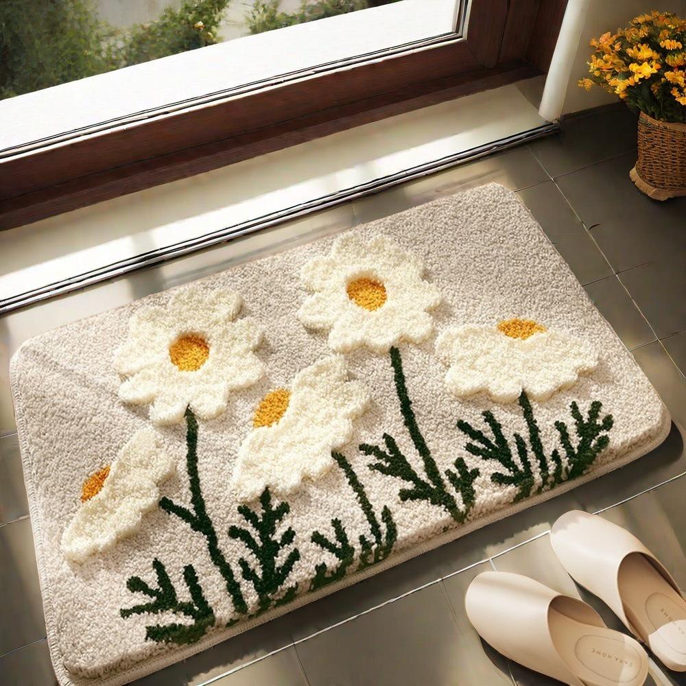 

Впитывающий коврик для ванной с рисунком ромашки - Грязеотталкивающий, Одноигольный, Флокированный ковер, Идеален для дома или спальни. 50x80 cm