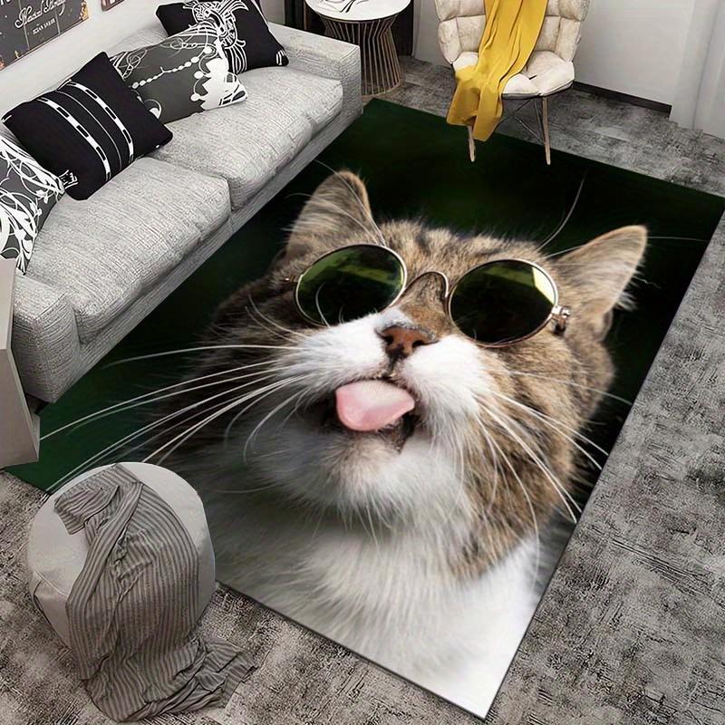 Cool Cat with Sunglasses Rug for Fun Living Spaces - Quirky Pet Lover Home Accessories Anti slip carpet can be machine washed