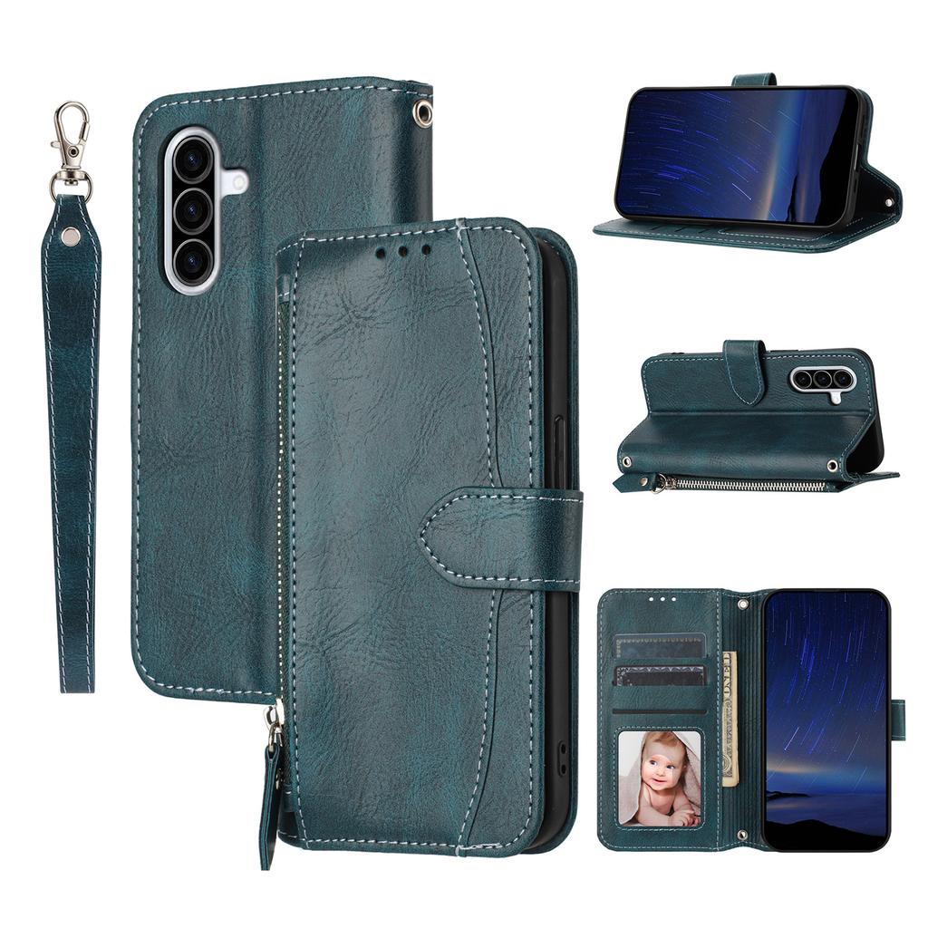 For Samsung Galaxy A17 5G/A17 4G/A26 5G Case Zipper Pocket Wallet Leather Phone Cover with Wrist Strap