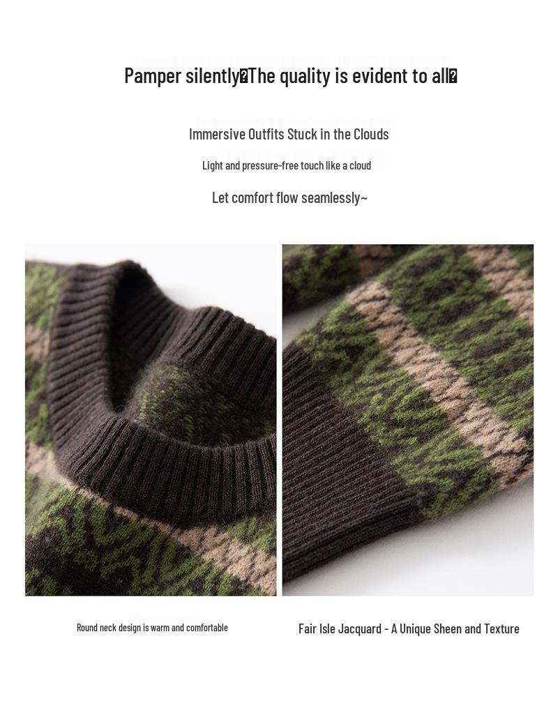 Women's Pure Cashmere Jacquard Stripe Sweater - Loose Fit, Round Neck, Autumn/Winter Style