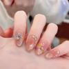 10Pcs Handmade Oval Cat Eye Press On Nails With Dried Flowers And Rhinestones High Quality Fake Nails For Women