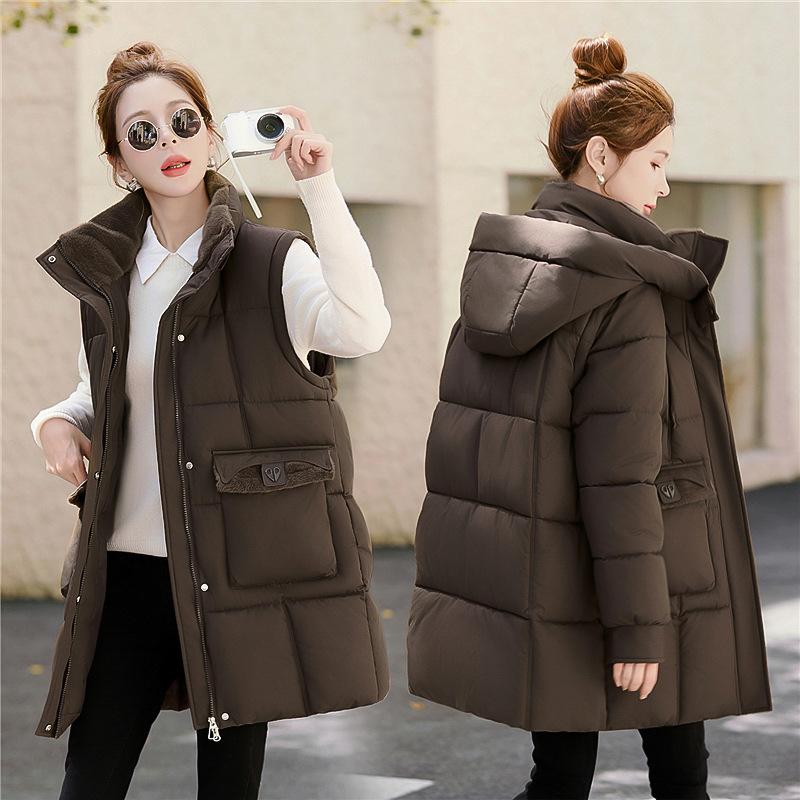 Winter new down cotton-padded clothes women's medium and long thickened cotton-padded clothes fashionable loose hooded cotton-padded jackets trendy