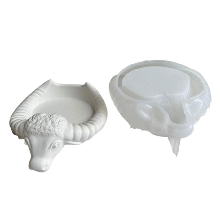 Exquisite 3D Bull Horn Ashtray Plaster Silicone Mold for Office Desk Ornament