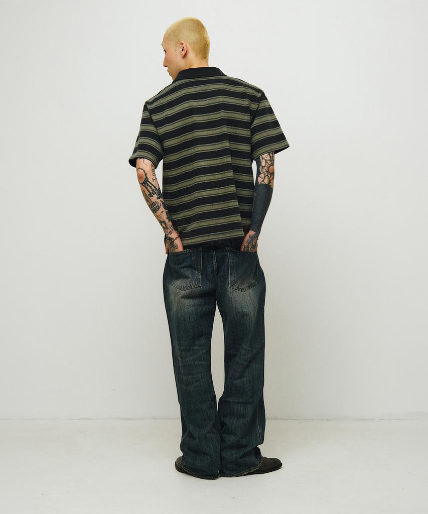 ENDOOR Vtg Dyed Stripe 1/2 Polo Shirt (Vtg Olive)