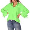 Fashion Womens Solid Color V-Neck Shirts Casual Flared Sleeve Long Sleeved  Top