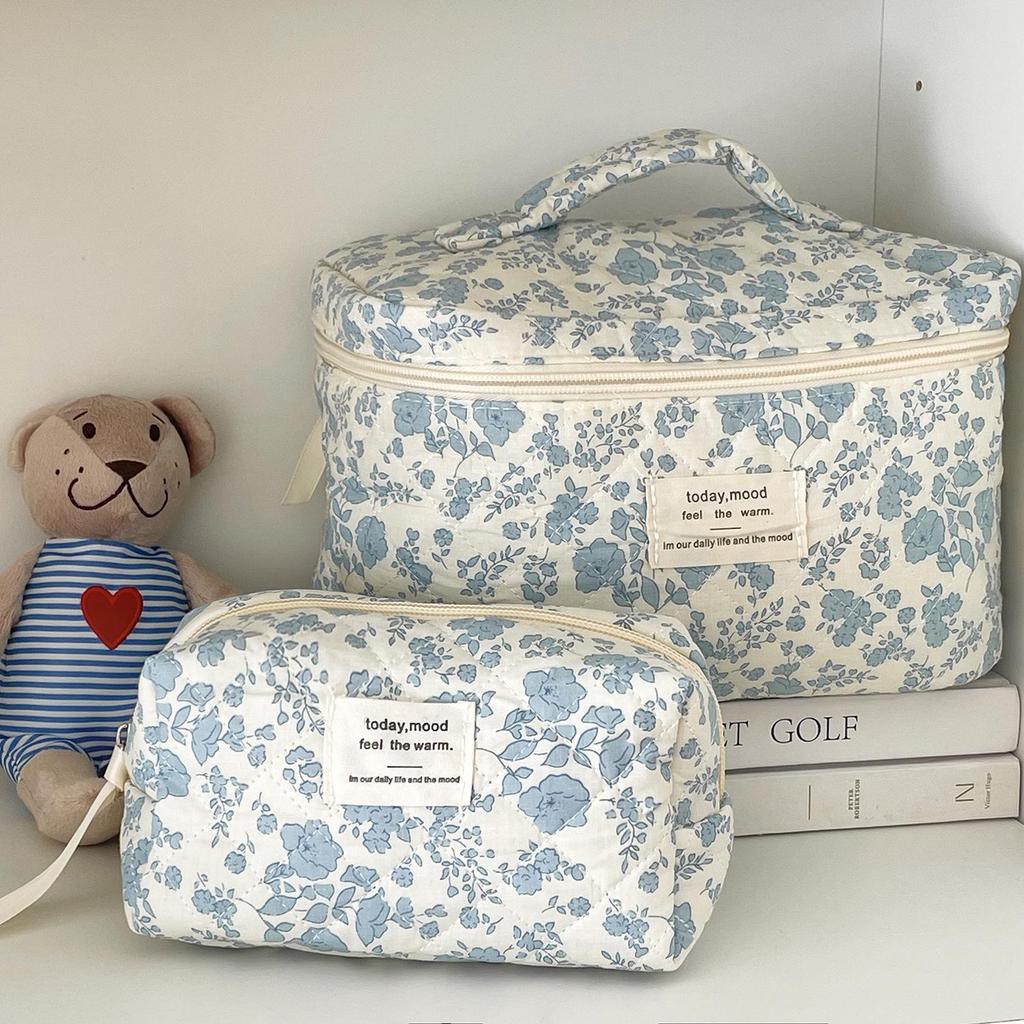 Vintage Blue Begonia Octagonal Makeup & Travel Bag