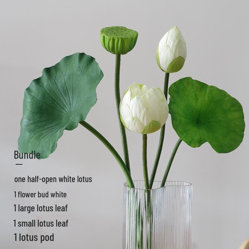 Chinese Lotus Artificial Flower Decoration for Living Room and Dining Table - Realistic Floral Arrangement with Lotus Leaf.