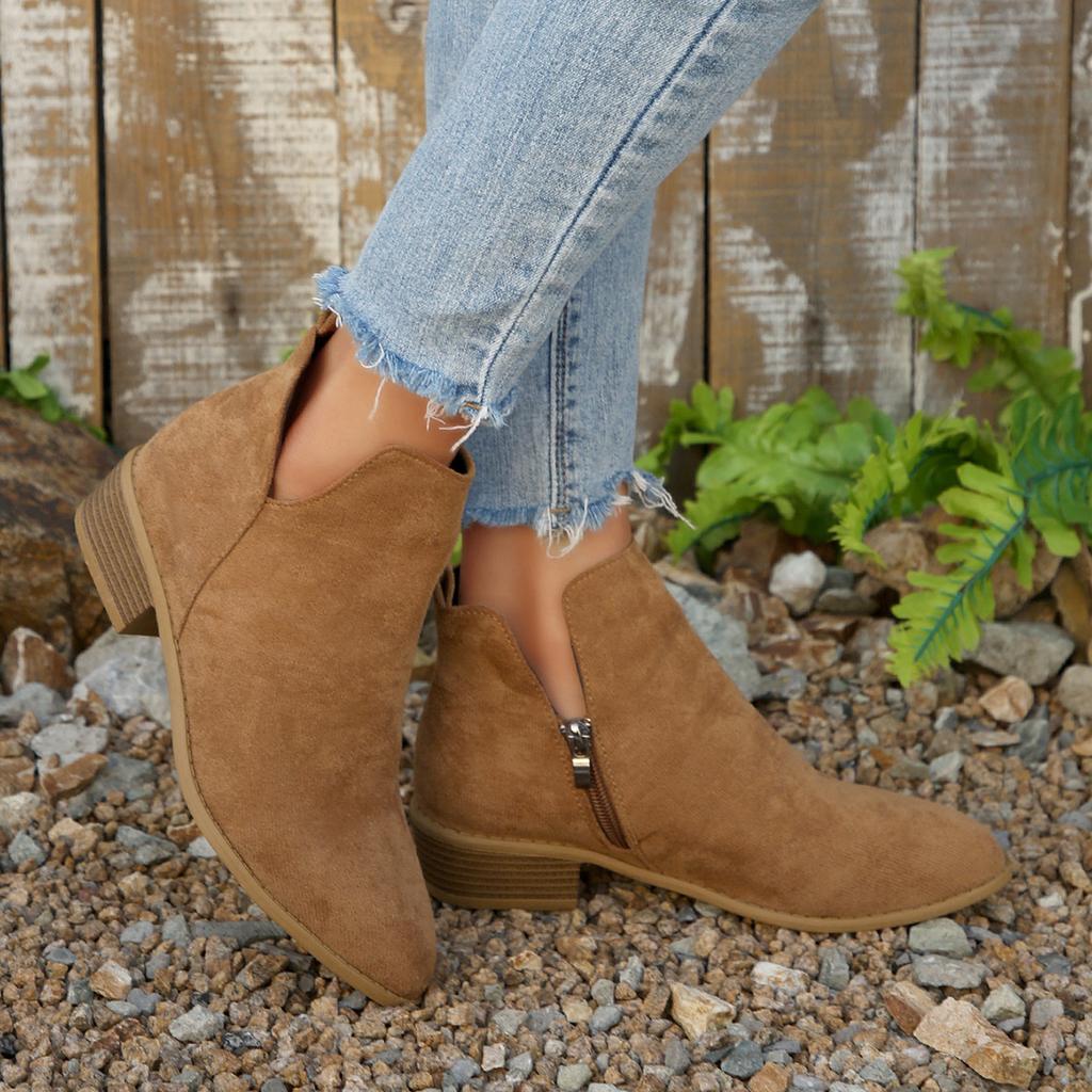 Fashion Women's Natural Suede Elastic Low Heel Shoes Autumn and Winter Ankle Boots Square Toe Casual Short Boots Size 36-43