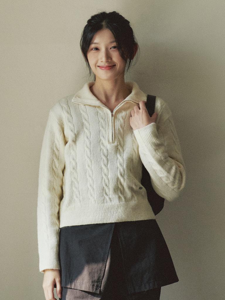 GNGB Ribbed Half-Zip Sweater_Ivory