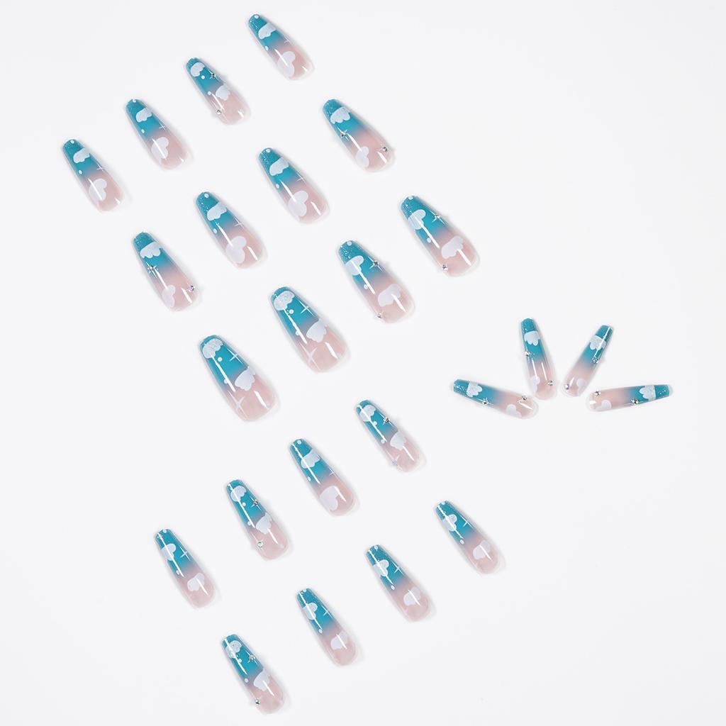 Sky blue clouds gradually change rhinestone wearing finished nail art fake nail nail patch nail patch removable
