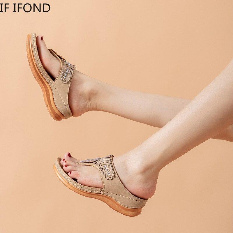 Dámské sandály na platformě letní plážové žabky boty žena móda křišťálové šití dámské diapozitivy