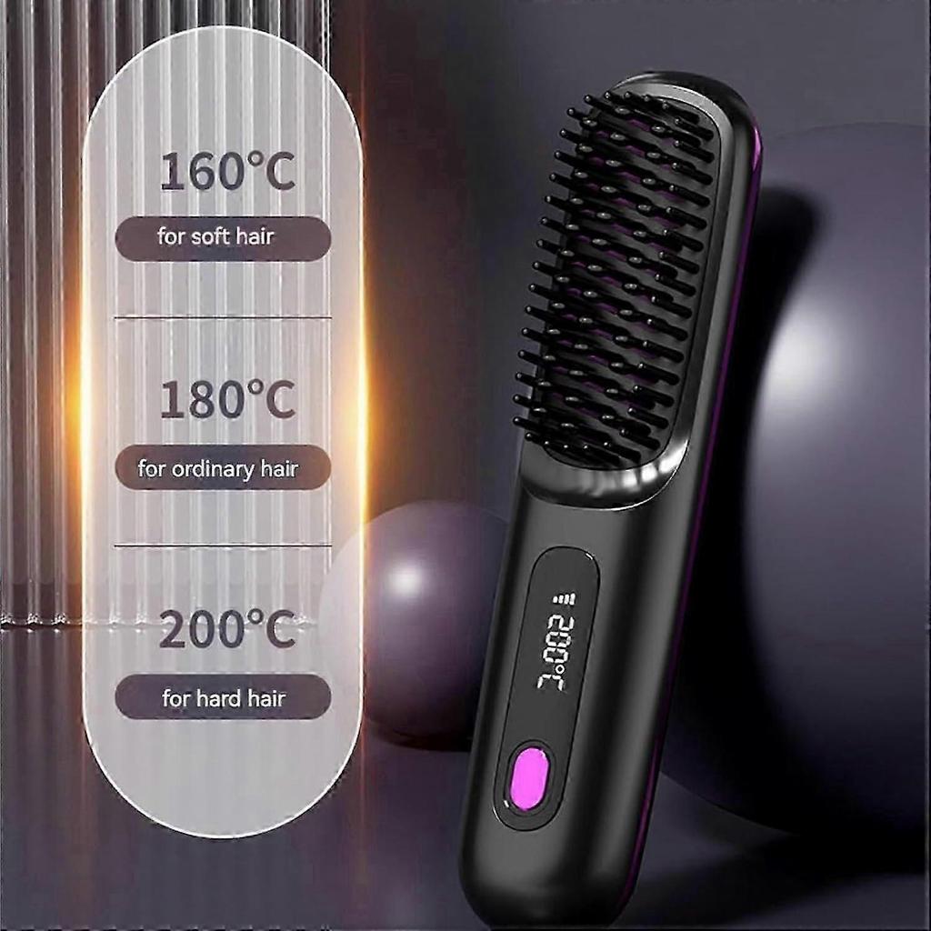 Cordless Negative-ion Hair Straightener Brush - Anti Scald Salon Styling Comb