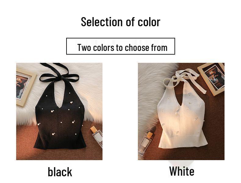 Women's Slim-Fit French Beadwork Halter Tank Top: Stunning Knitted Off-Shoulder Summer Wear