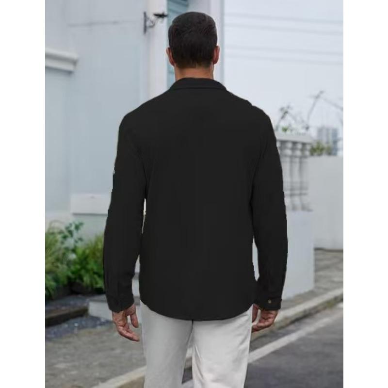 Mens Solid Color Long Sleeve Casual Business Dress Shirt