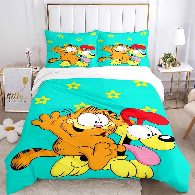 Zestaw poszewek na kołdrę 3 szt. Happy Garfield i Odi - Miękki i przytulny do sypialni, pokoju gościnnego i akademika Dekoracyjna pościel Zestaw 3-częściowy 1 poszewka na kołdrę + 2 poszewki na poduszki.