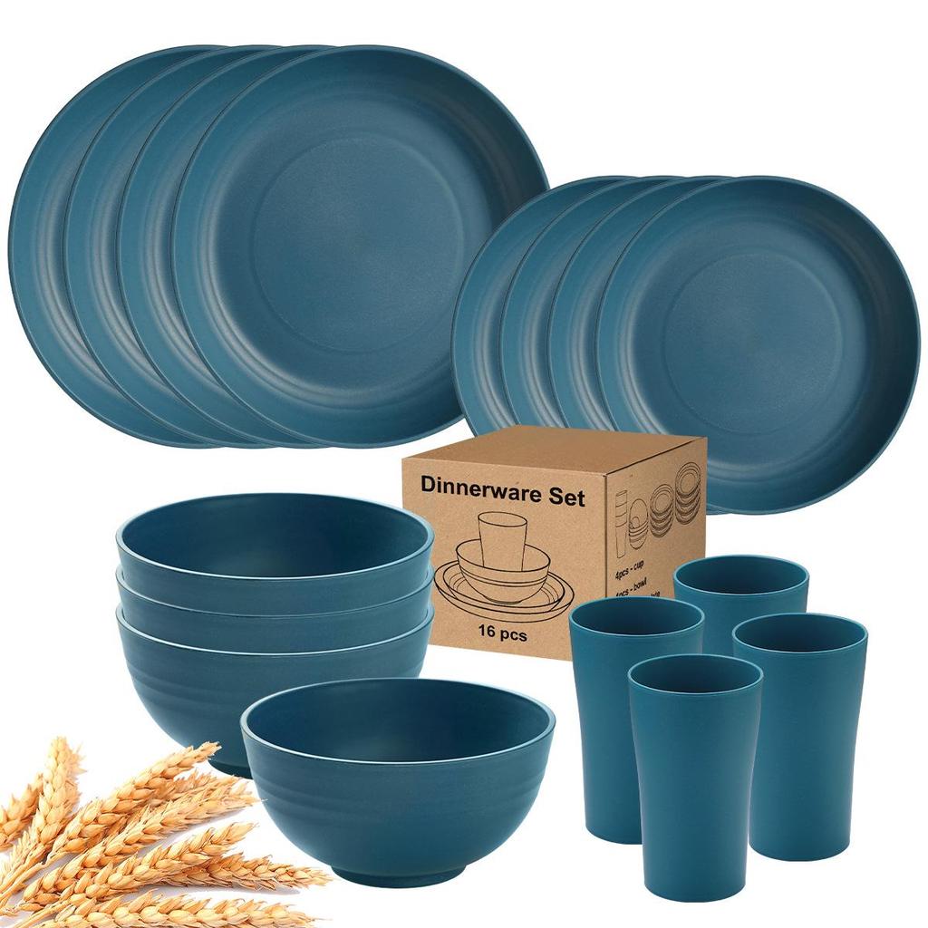 Eco-Friendly Wheat Straw 24-Piece Dinnerware Set: Plates, Bowls, Cups & Cutlery