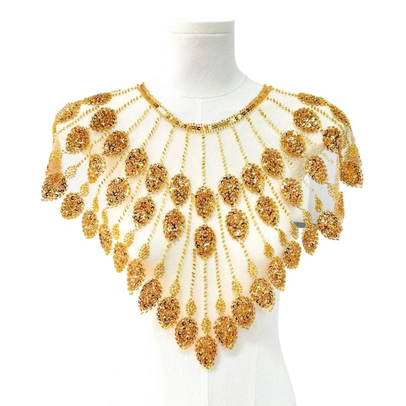 Beaded Sequins Sew on Collar Patches for Wedding Dress Evening Gown Embroidered Beads Sequins Sew on Patches Applique